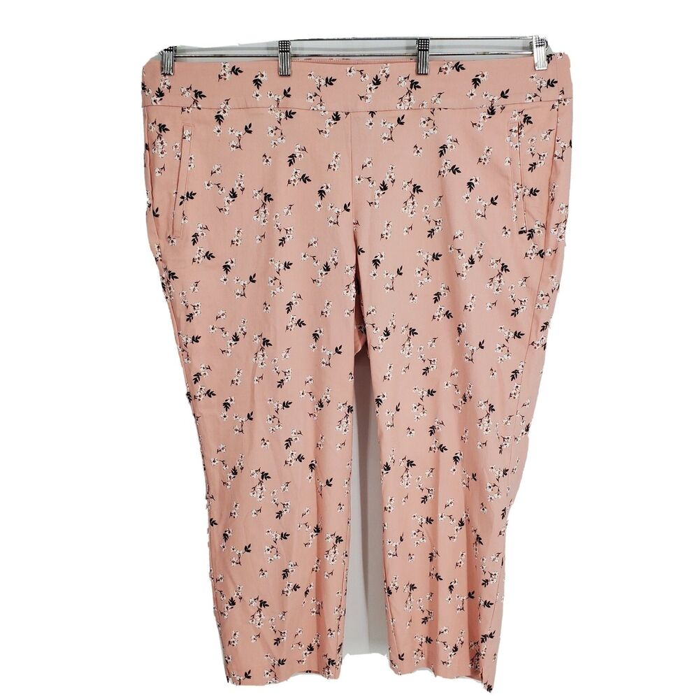 New Lane Bryant Womens The Allie Skinny Ankle Pants Pull On Pink Floral Size 26W